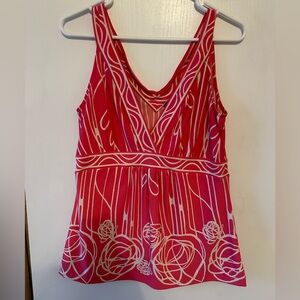 BCBG V-Neck Tank in Hot Pink with White Design - Size M
